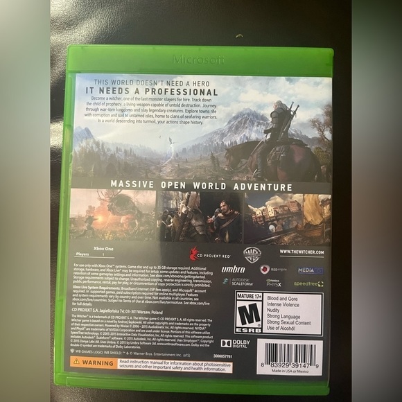 XBOX ONE THE WITCHER WILD HUNT GAME. PRE OWNED. NO SCRATCHES. - Picture 2 of 4